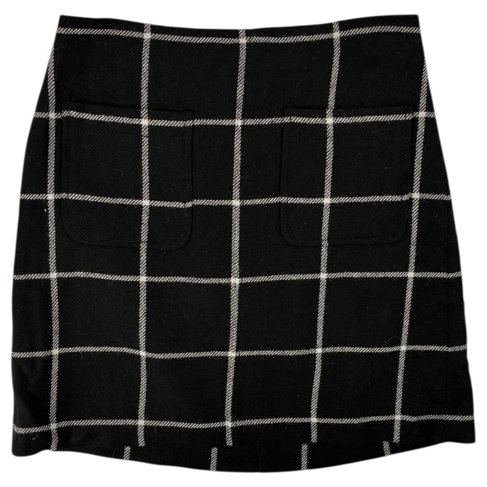 Madewell Black White Windowpane Plaid Wool Mini Skirt Sz 00 Dark Academia Lined
